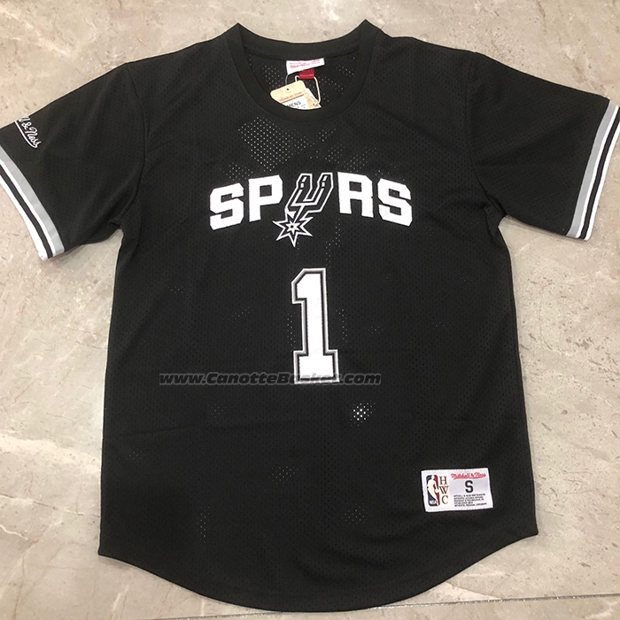 Maglia Manica Corta San Antonio Spurs Victor Wembanyama No 1 Nero